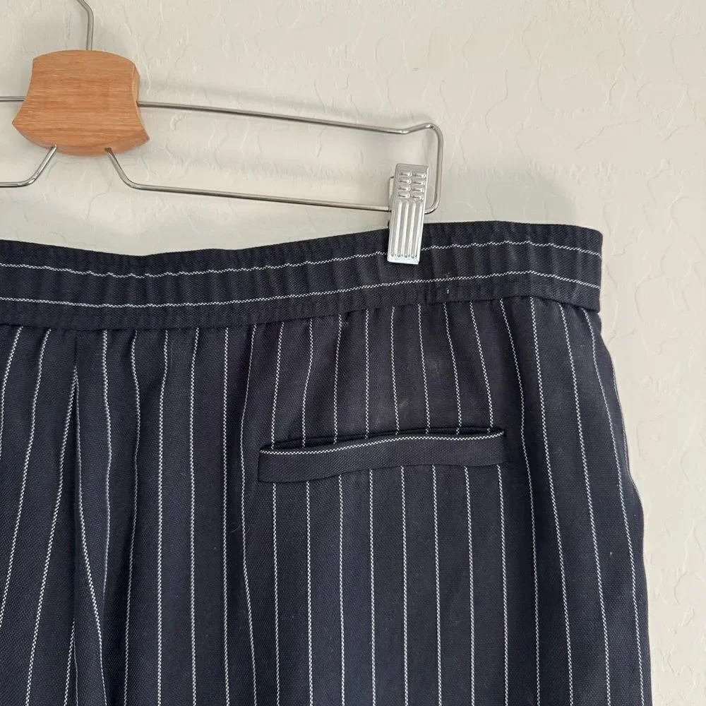 NEW Eileen Fisher Navy Blue white Pinstripe Wide Leg Crop Trouser Pant Size XL - Picture 6 of 8